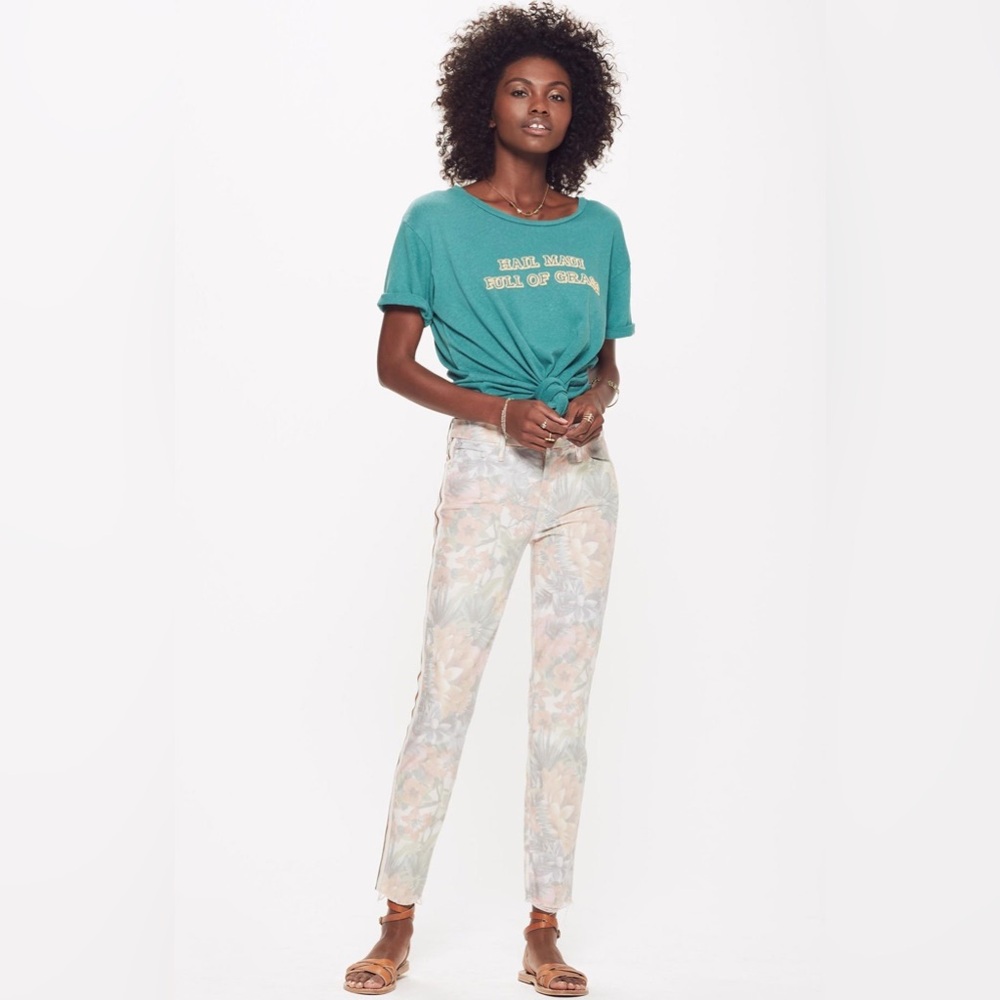 MOTHER THE Looker Ankle Fray Jean So Far Gone Floral Racer Skinny Sz 25